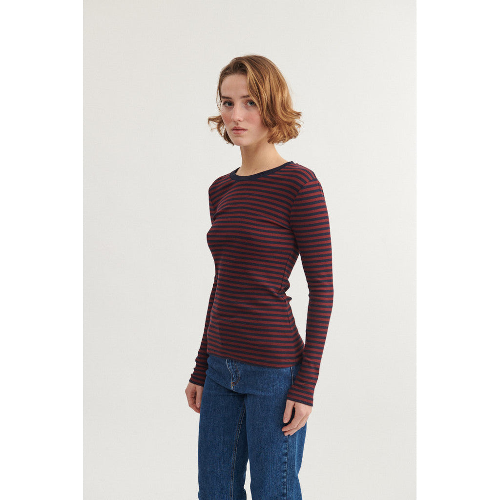 BASIC APPAREL - LUDMILLA LS T-SHIRT BORDEAUX/SKY