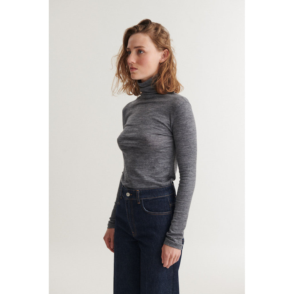 BASIC APPAREL - RINJA T-NECK BLUSE GREY MELANGE