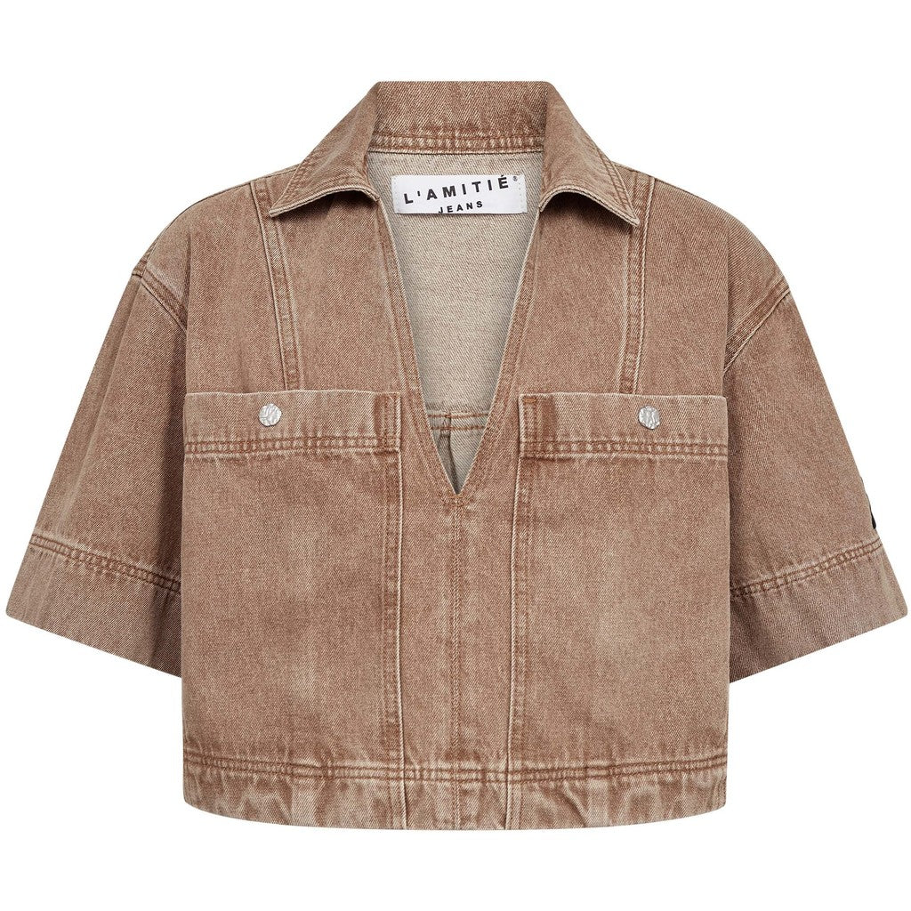 HAUTE L'AMITIE - DREW DENIM TOP CAMEL