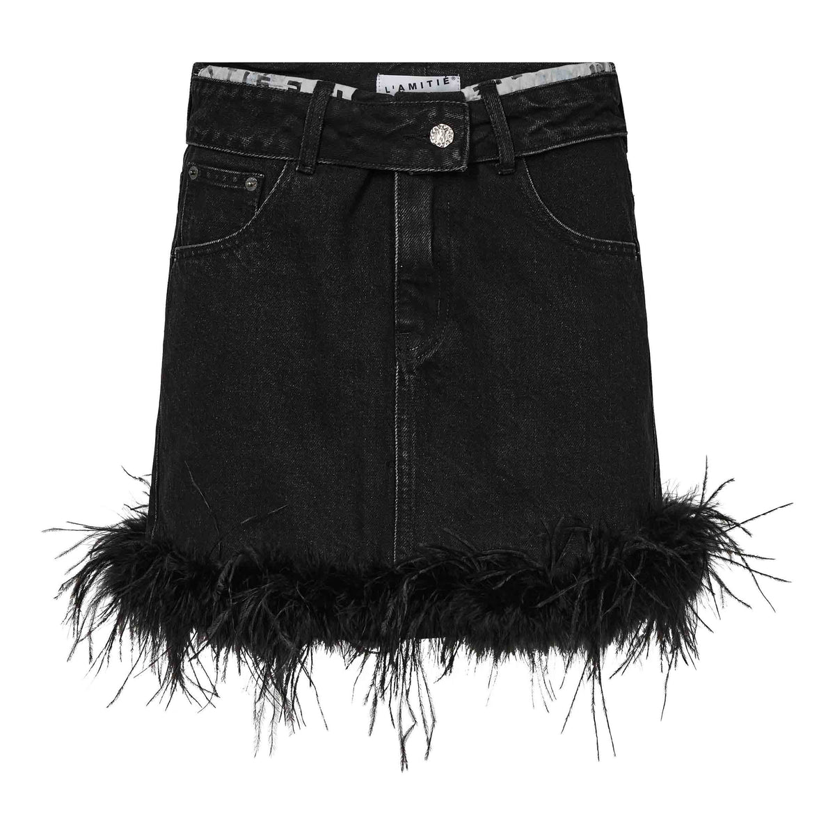 HAUTE L'AMITIÉ - FLIP WAIST FEATHER SKIRT BLACK