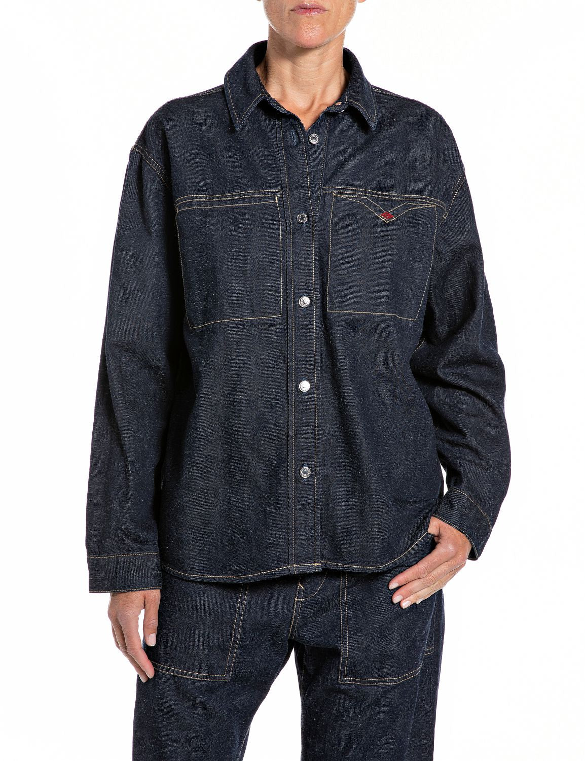 REPLAY - DENIM SKJORTE DARK BLUD ANBASS