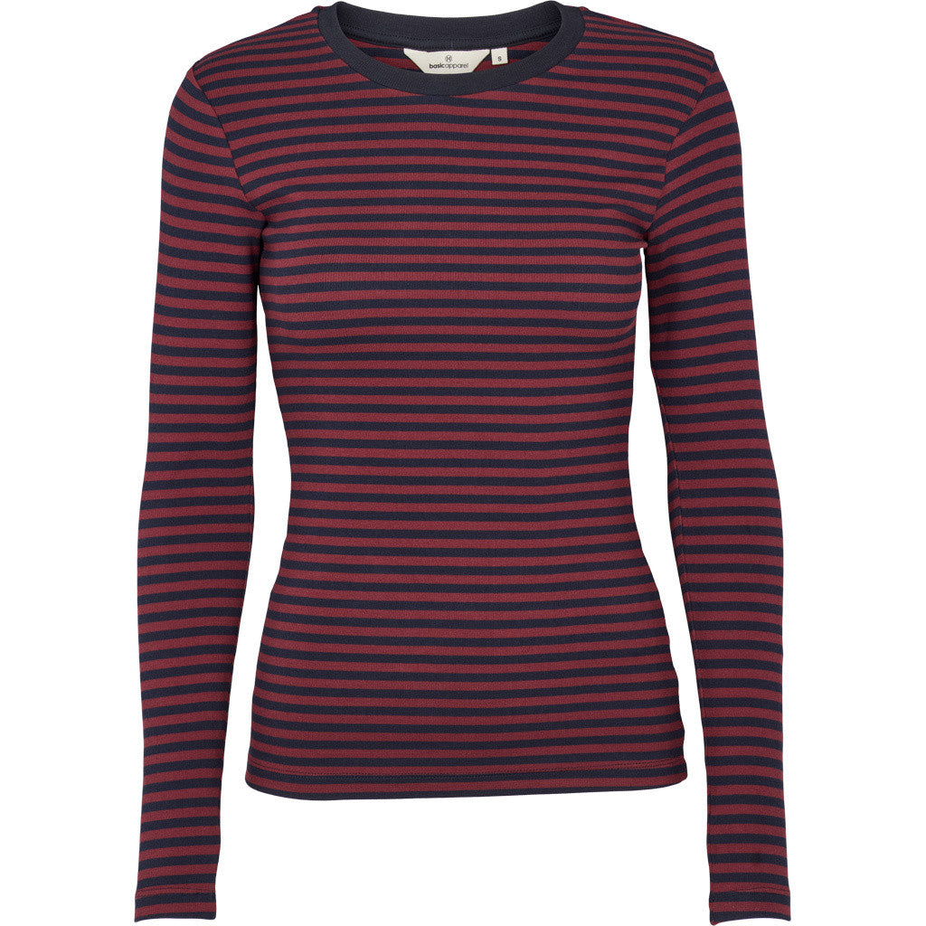 BASIC APPAREL - LUDMILLA LS T-SHIRT BORDEAUX/SKY
