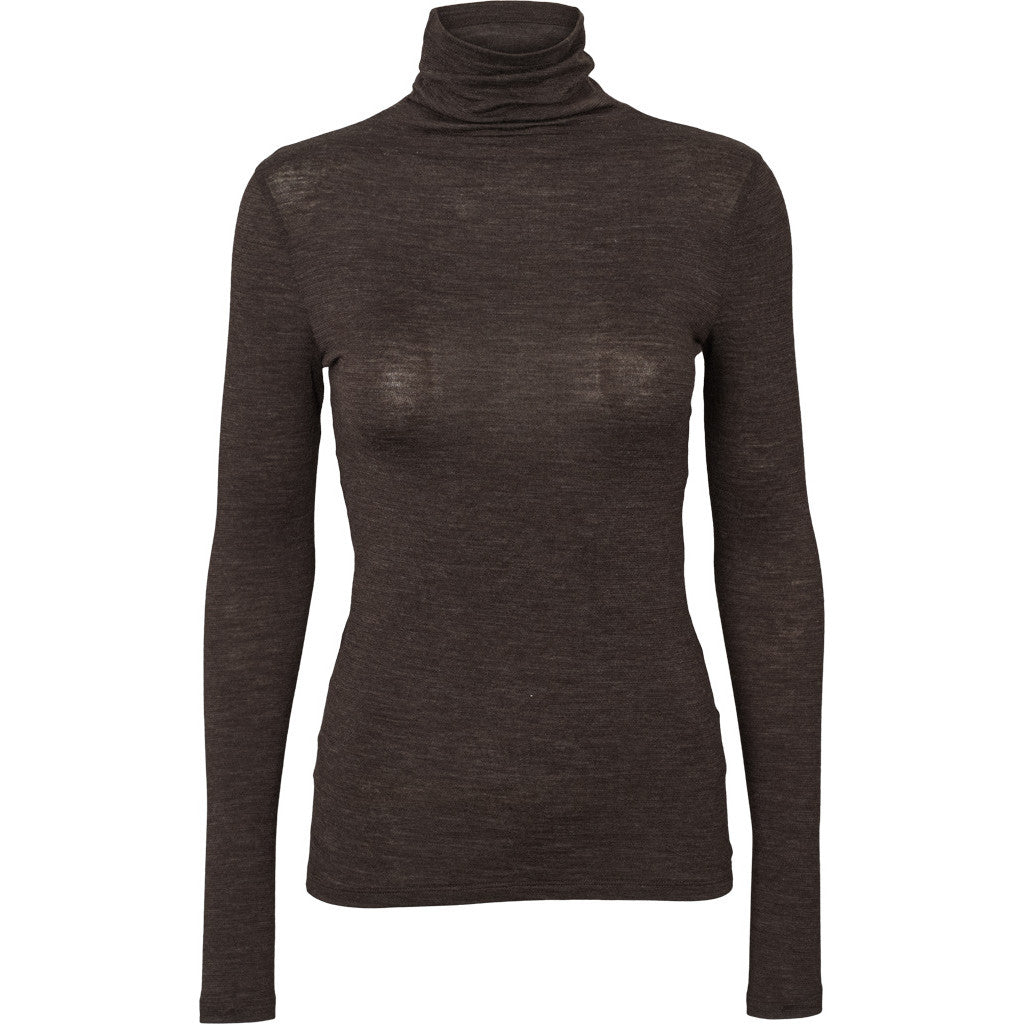 BASIC APPAREL - RINJA T-NECK BLUSE CHOCOLATE