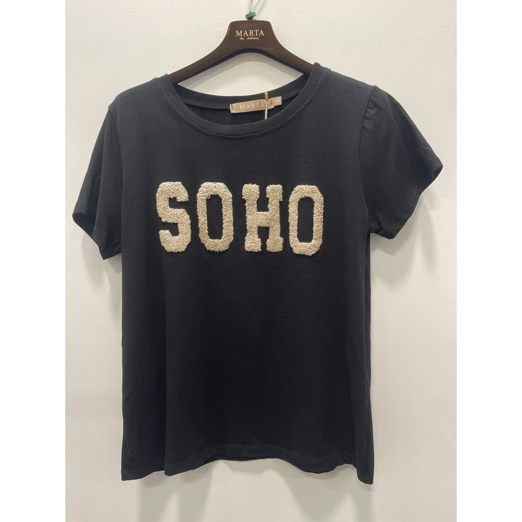 MARTA - HERDIS T-SHIRT BLACK/BEIGE