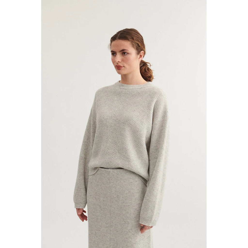 BASIC APPAREL - LINE O-NECK LIGHT GREY MELANGE