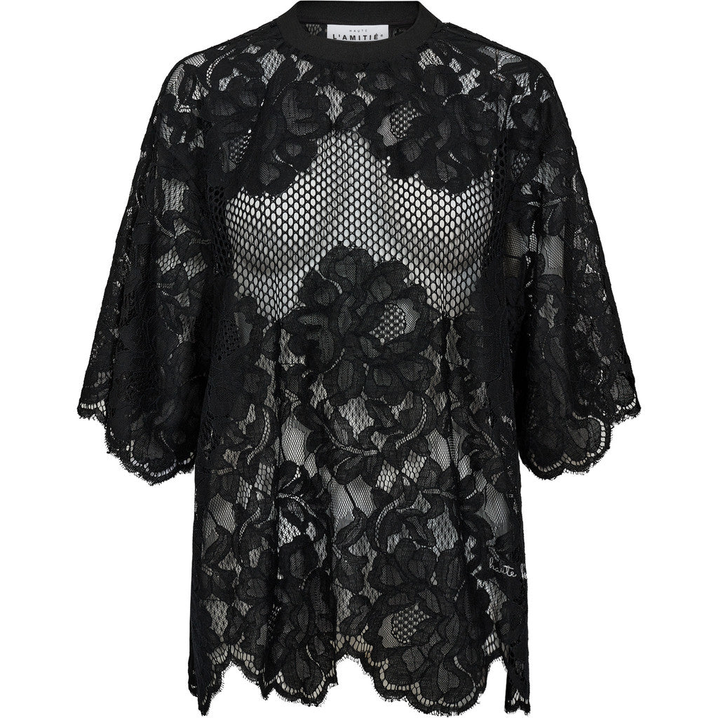 HAUTE L'AMITE - CURVEY LACE T-SHIRT SORT