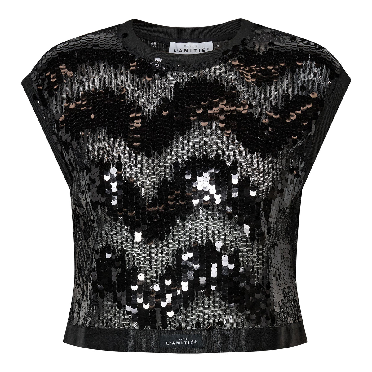 HAUTE L'AMITIÉ - MIRROR SEQUIN CROP TOP BLACK