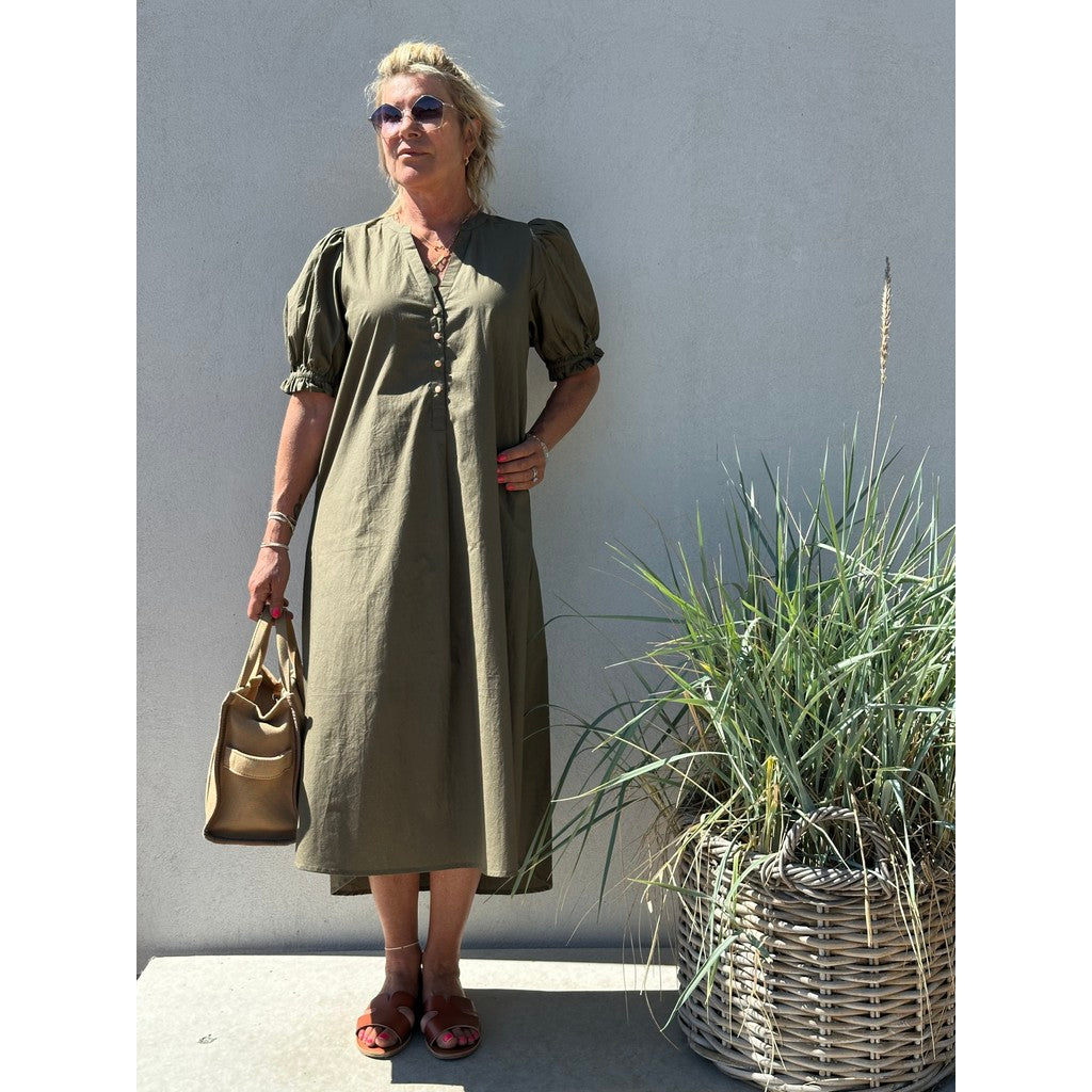 GASPAR - TUNØ POPLIN KJOLE OLIVE