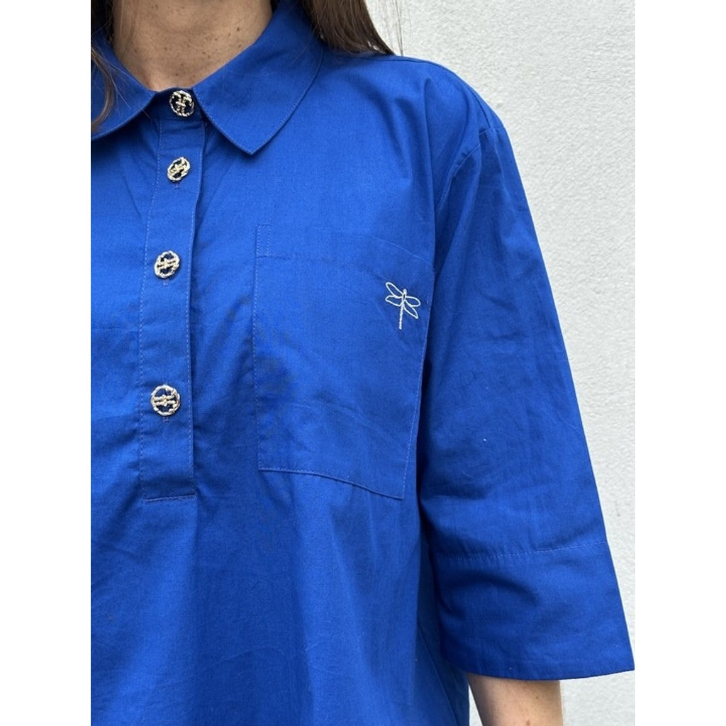 GASPAR - OSLO POPLIN BLUSE ROYAL BLUE